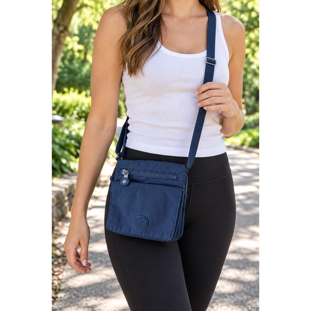 Kipling Blue Crossbody Purse Adjustable Strap Multi Pocket Travel Bag